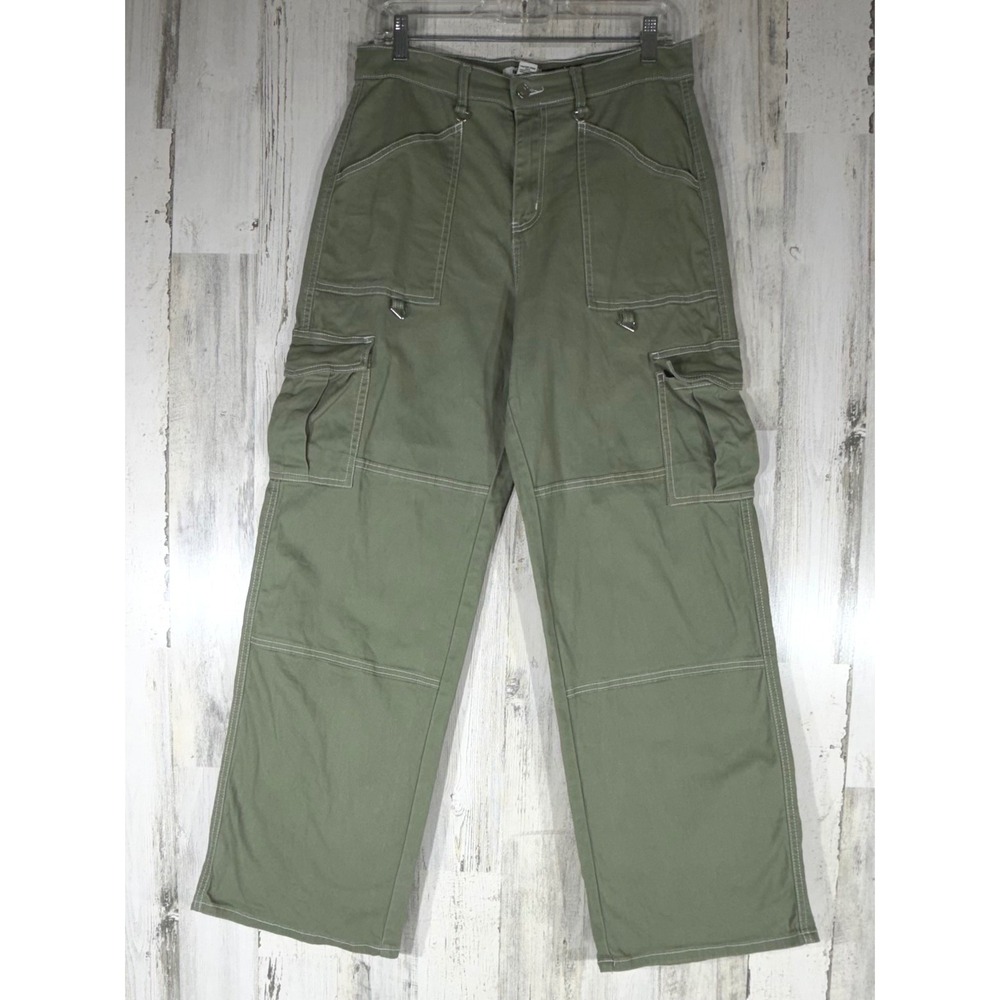 Rachel Paige Cargo Pants Large Olive Green Wide Leg Utility Street Casual READ